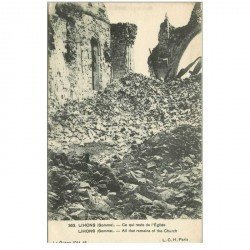 carte postale ancienne 80 LIHONS. Ce qui reste de l'Eglise. Guerre 1914