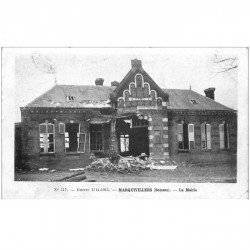 carte postale ancienne 80 MARQUIVILLERS. La Mairie détruite 1915