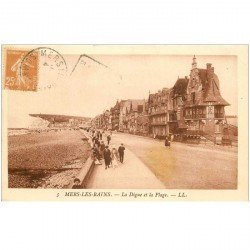 carte postale ancienne 80 MERS-LES-BAINS. La Plage et la Digue vers 1925