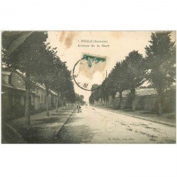 carte postale ancienne 80 NESLE. Avenue de la Gare 1908