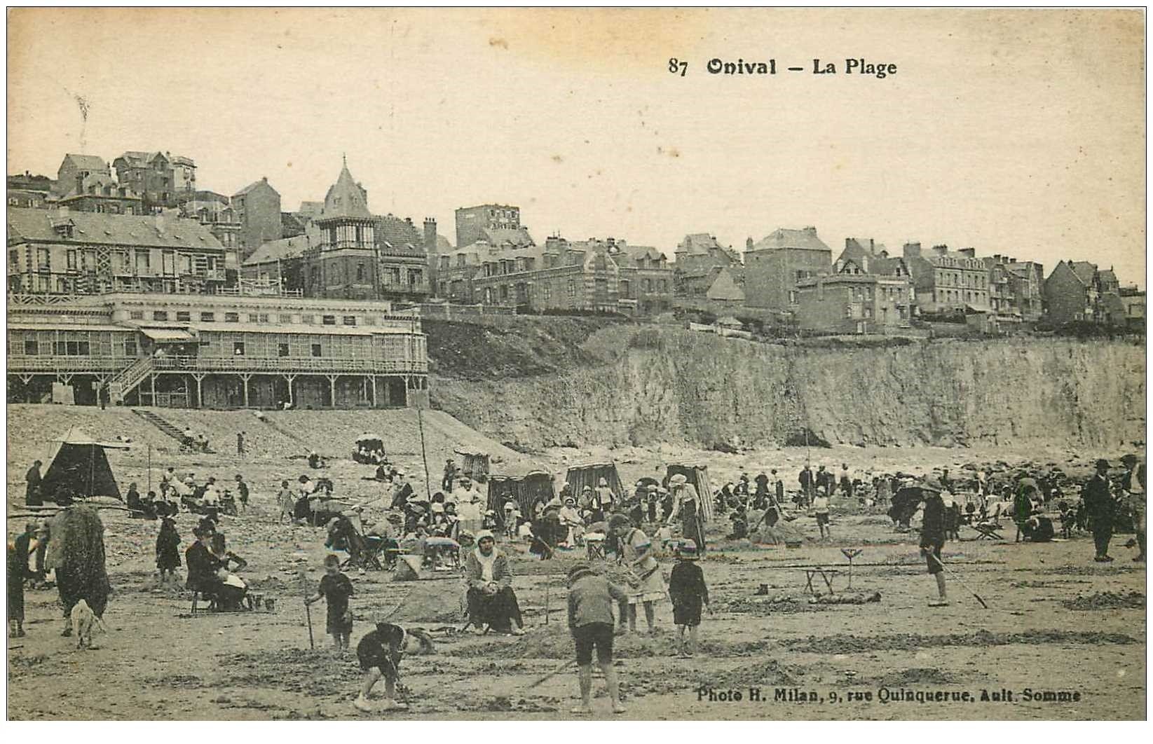 carte postale ancienne 80 ONIVAL SUR MER. La Plage 87
