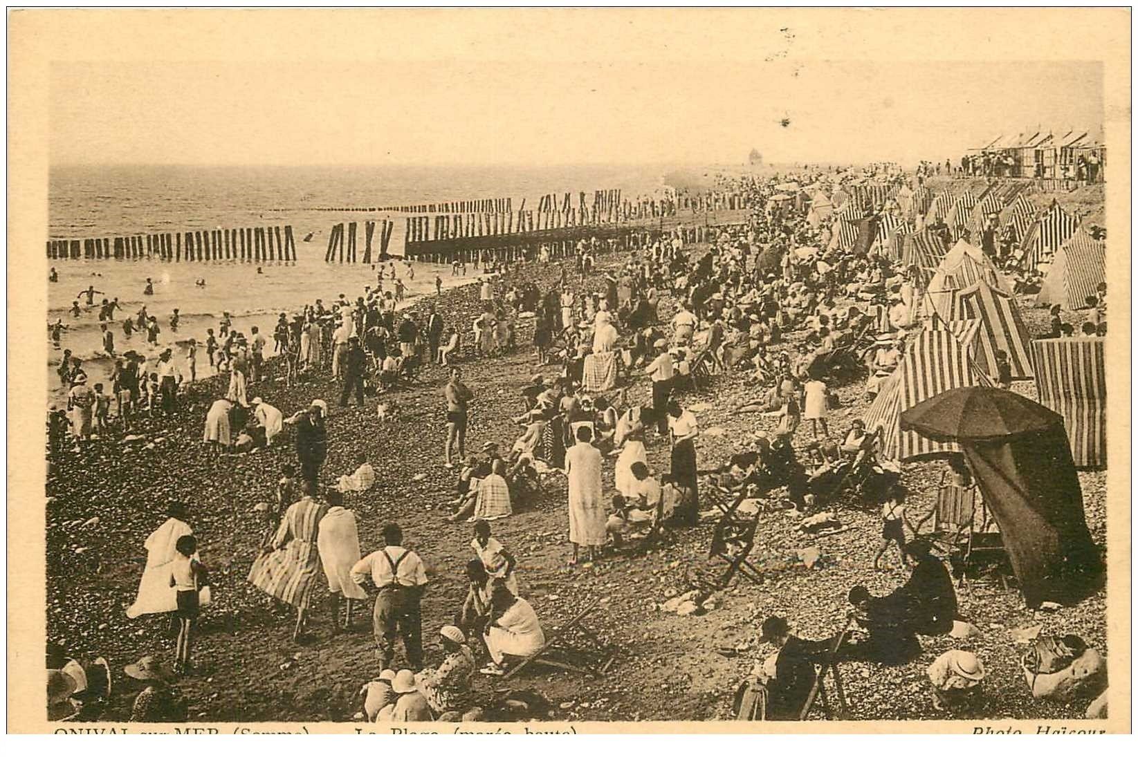 carte postale ancienne 80 ONIVAL SUR MER. La Plage à marée haute