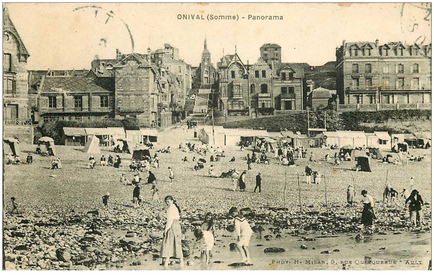 carte postale ancienne 80 ONIVAL SUR MER. La Plage panorama