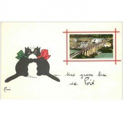 carte postale ancienne 80 POIX. Fantaisie petits Chats et véritable petite photographie collée 1957