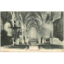 carte postale ancienne 02 LIZY. L'Eglise intérieur 1914. Beau Crucifix