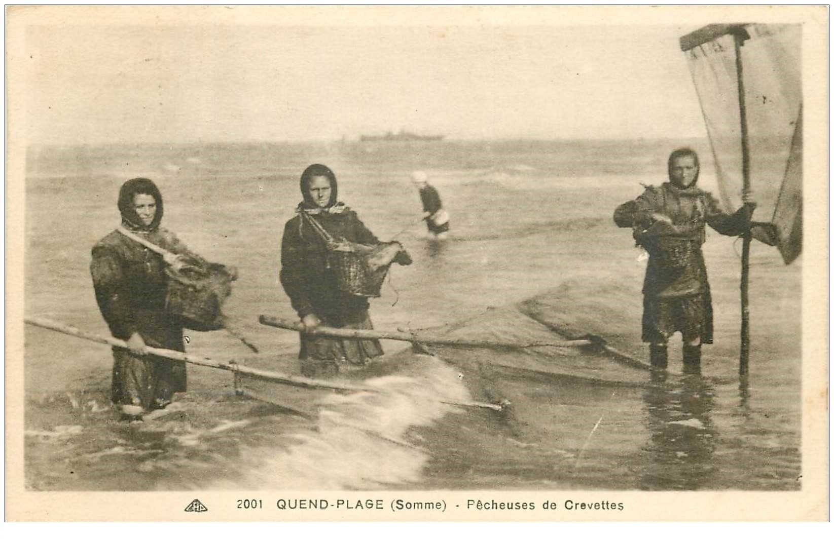 80 QUEND PLAGE. Pêcheuses de Crevettes 1937. Poissons et Crustacés