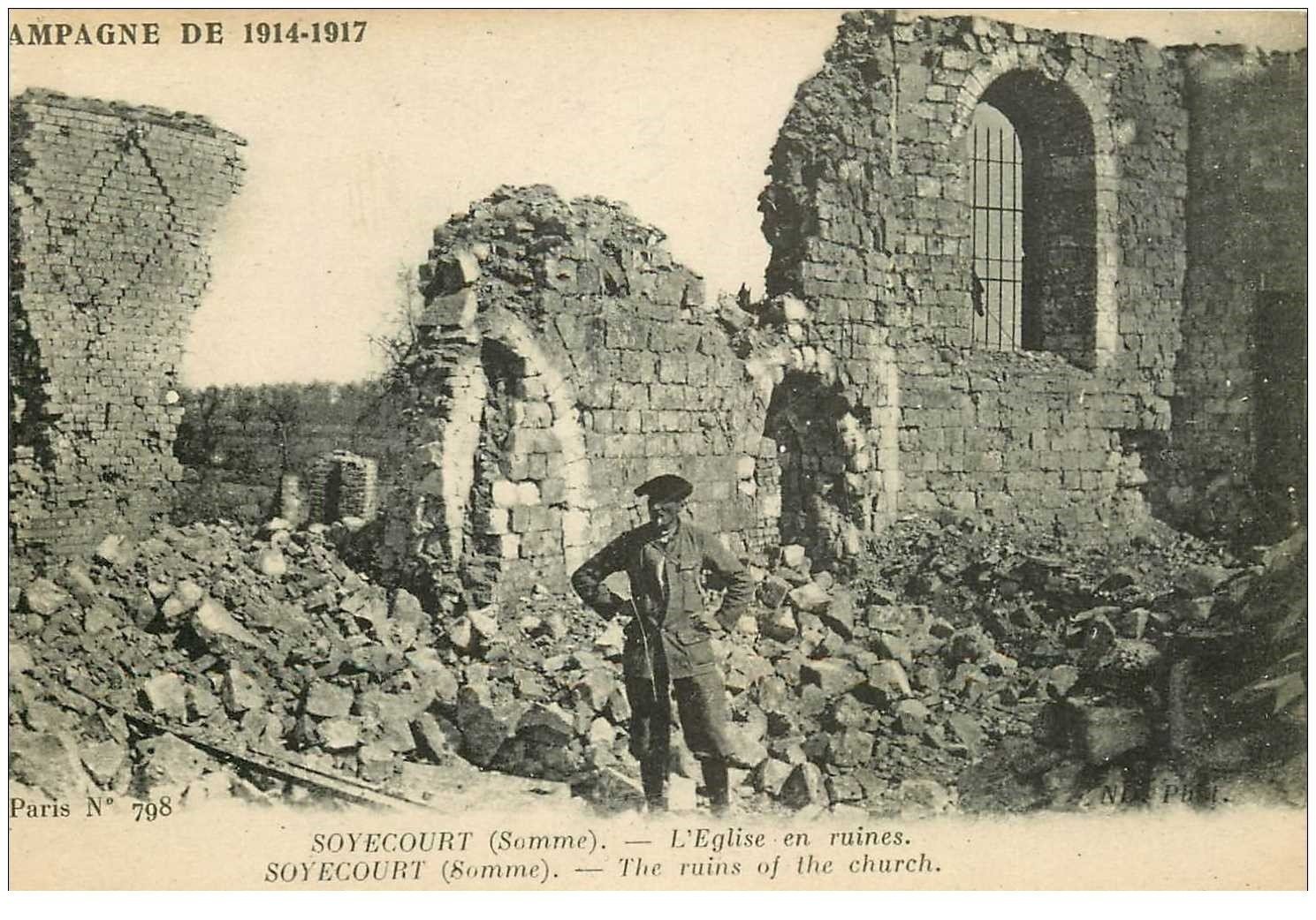 carte postale ancienne 80 SOYECOURT. Eglise en ruines