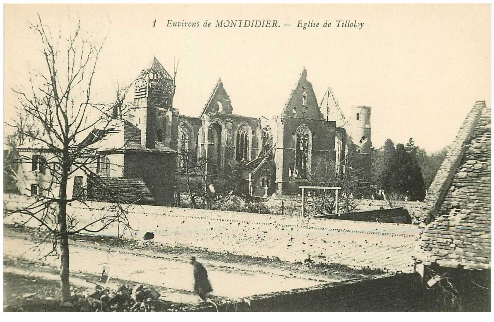 carte postale ancienne 80 TILLOLOY. Ruines de l'Eglise bombardée