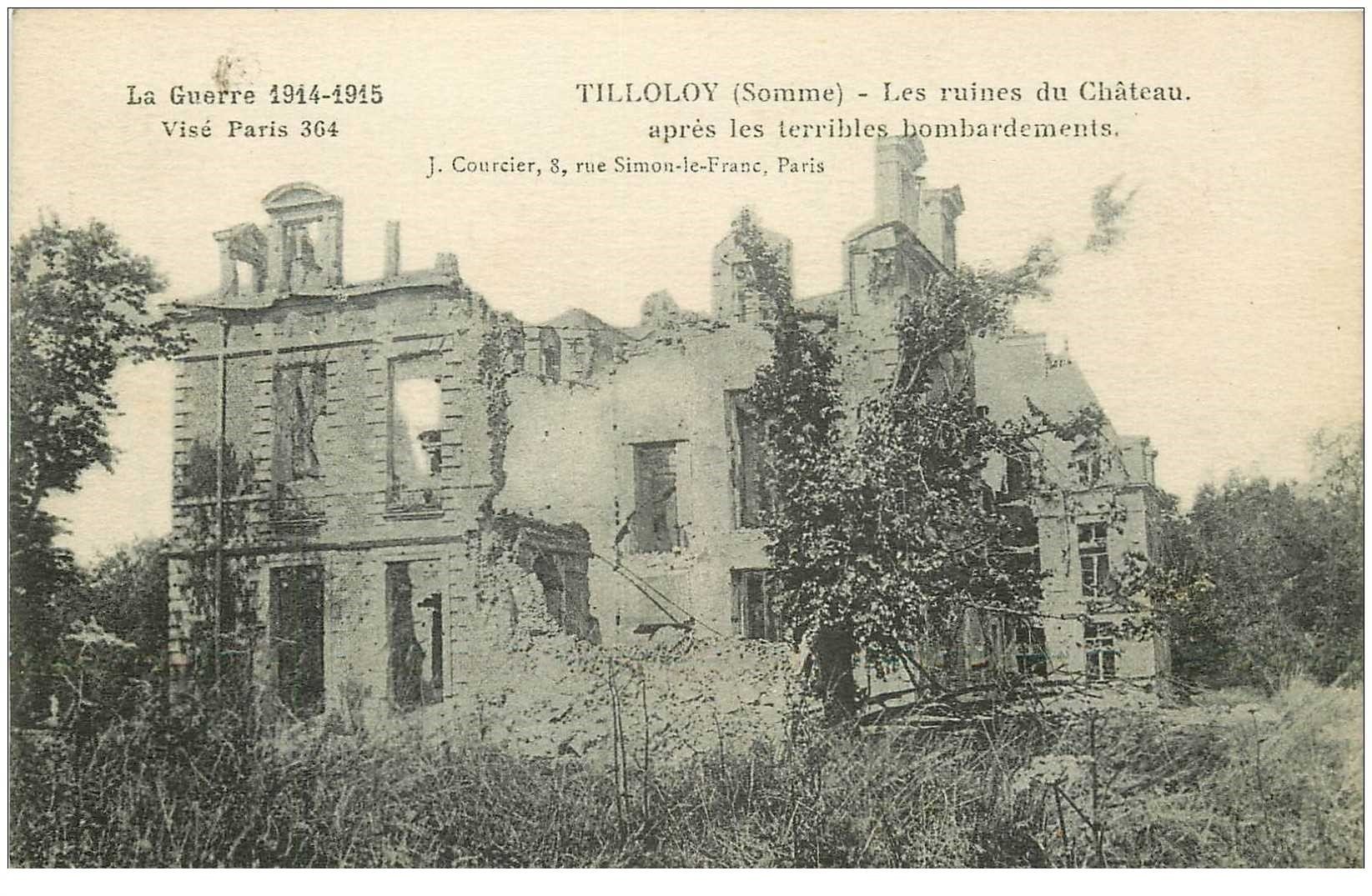 carte postale ancienne 80 TILLOLOY. Ruines du Château après bombardements