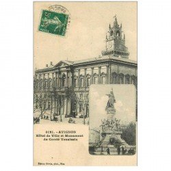 carte postale ancienne 84 AVIGNON. Hôtel de Ville et Monument Comté Venaissin 1912