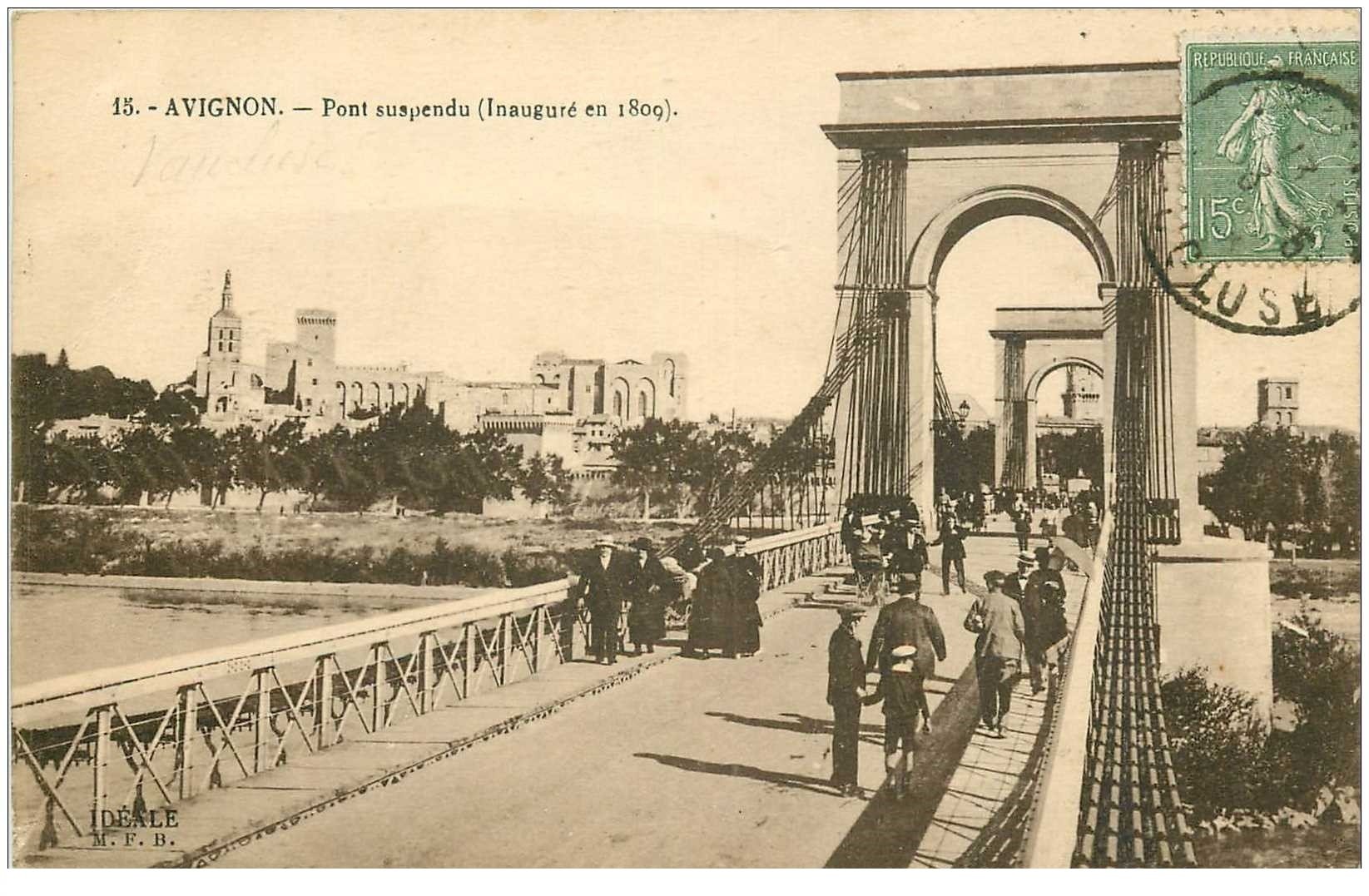 carte postale ancienne 84 AVIGNON. Pont suspendu 1924