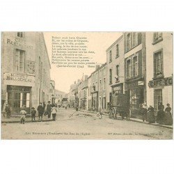 carte postale ancienne 85 LES HERBIERS. Café Restaurant et attelage Rue de l'Eglise 1907