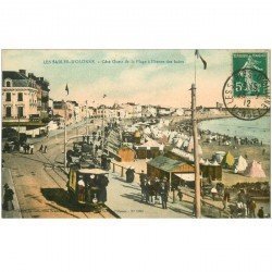 carte postale ancienne 85 LES SABLES D'OLONNE. La Plage 1912 Tramway