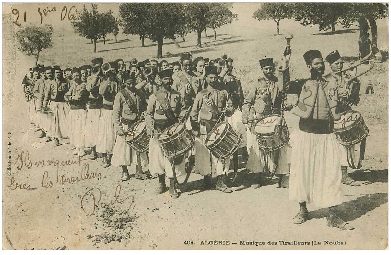 carte postale ancienne ALGERIE. Musique des Tirailleurs la Nouba vers 1906...