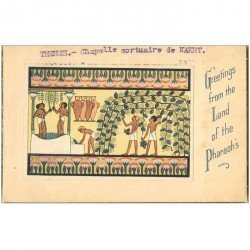 carte postale ancienne Egypte. THEBES. Chapelle mortuaire de Nakht Pharaon. Dessin précollé sur carte