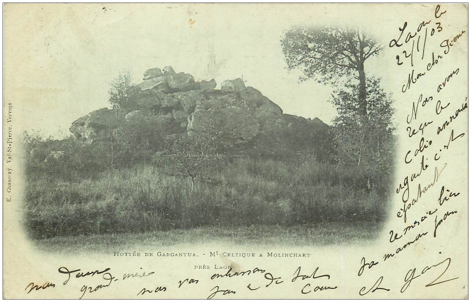 carte postale ancienne 02 MOLINCHART. Mont Celtique Hottée de Gargantua 1903