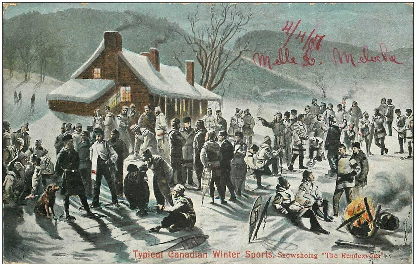 CANADA. Typical Canadian Winter Sports. Snowshoing the Rendez vous 1907