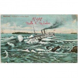 carte postale ancienne MONTREAL. Corsican in Lachine Rapids 1908. Etat moyen...