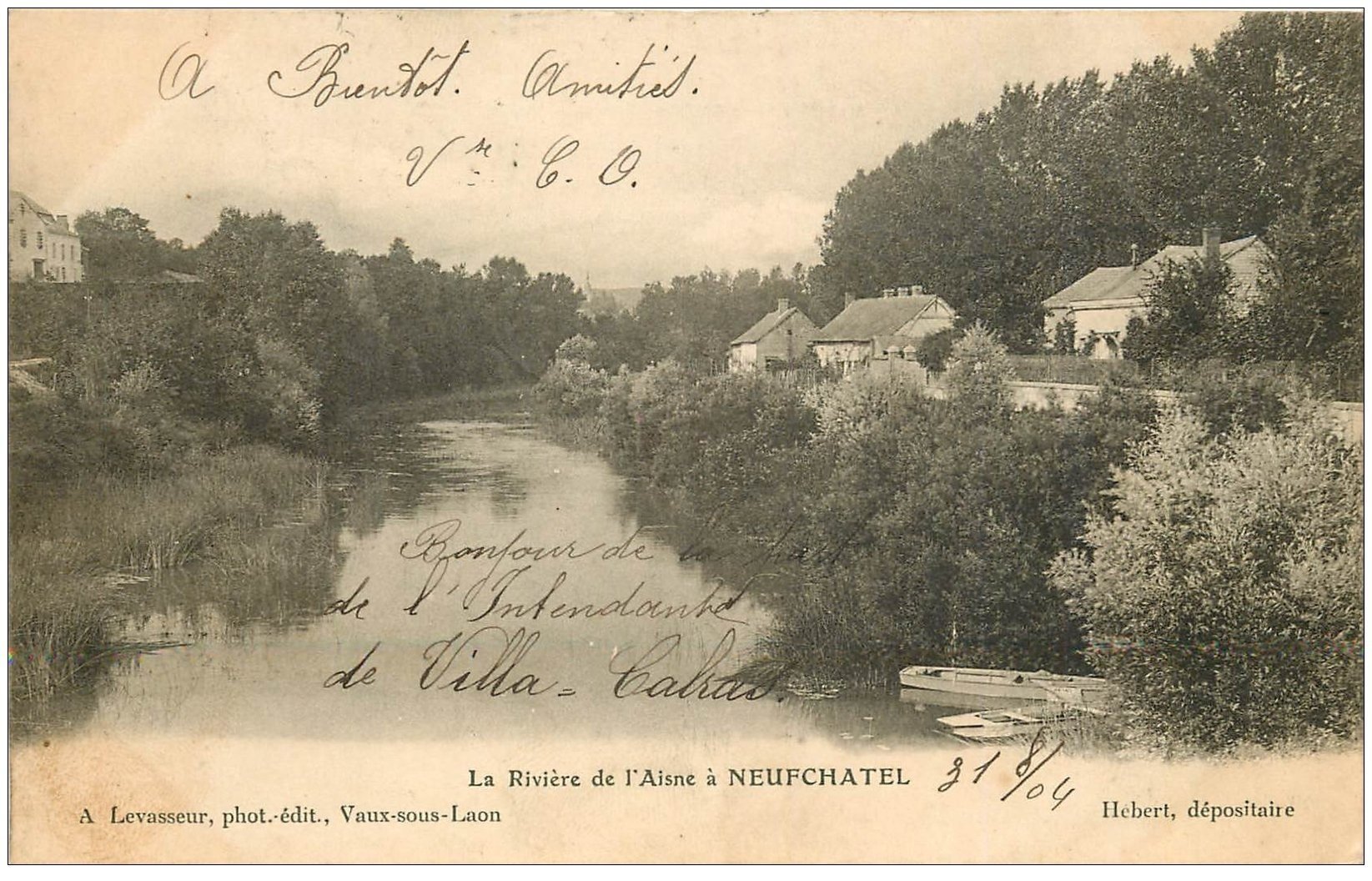carte postale ancienne 02 NEUFCHATEL. Rivière de l'Aisne 1904