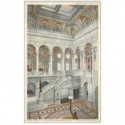 carte postale ancienne WASHINGTON. Library of Congress Central stair Hall