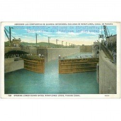 carte postale ancienne PANAMA CANAL. Opening lower Guard Gates Miraflores locks Ecluses