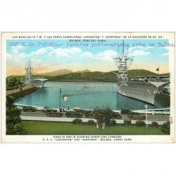 carte postale ancienne PANAMA. Le Canal près de Balboa. Navires Porte Avions