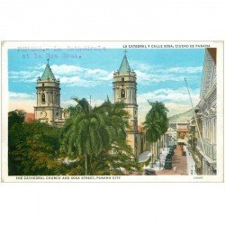 carte postale ancienne PANAMA. The Cathedral Church and Sosa Street