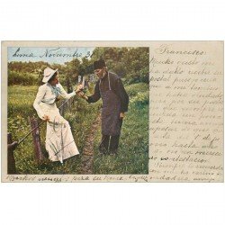carte postale ancienne PEROU PERU. Lima. Un Jardinier offrant une Fleur 1905. Via Panama et New Yorck