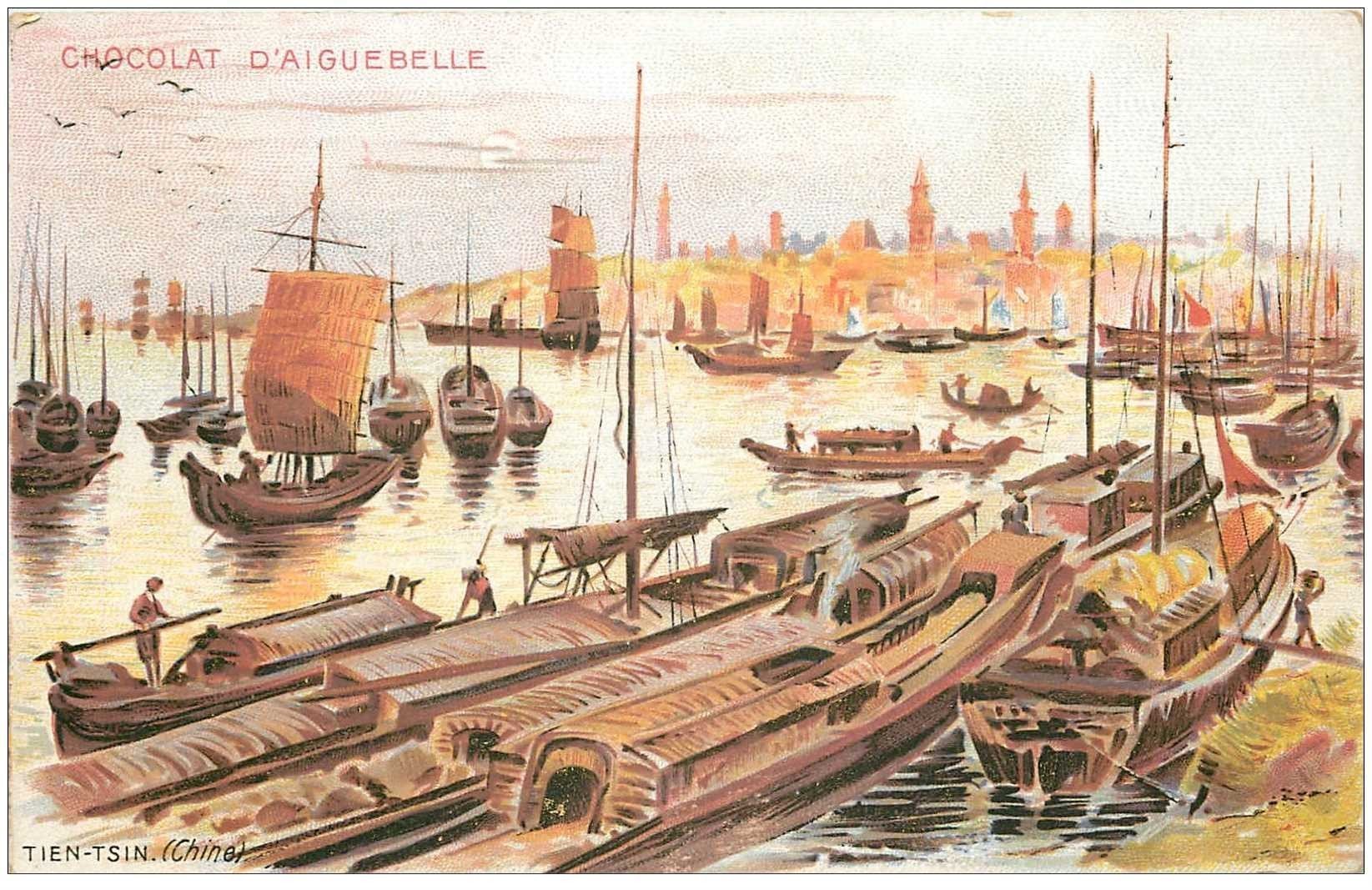 carte postale ancienne CHINE. Tien-Tsin embarcations de Pêcheurs et Commerçant sur le petit Port.