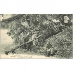 carte postale ancienne 64 Baigorry enchevêtrement d'Arbres après inondations avec Lavandière