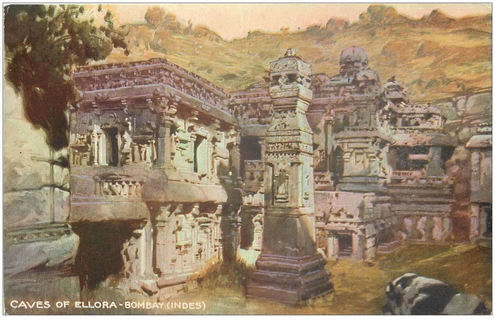 carte postale ancienne INDE. Bombay Caves of Ellora
