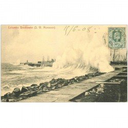 carte postale ancienne INDE. Colombo. Breakwater (Monsoon) 1908 une Tempête