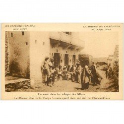 carte postale ancienne INDE. Rajputana Villages des Mhers maison d'un riche Banya rue de Bhawanikhera