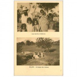 carte postale ancienne INDE. Salem arrosage des rizières et famille chrétienne