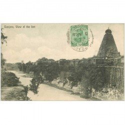 carte postale ancienne INDE. Tanjore view of the fort 1919 (pli coin droit)...
