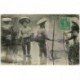 carte postale ancienne TONKIN. Viêt Nam. Hanoï. Les Pêcheurs au harpon et avec nasses 1907. Etat un peu ondulée...