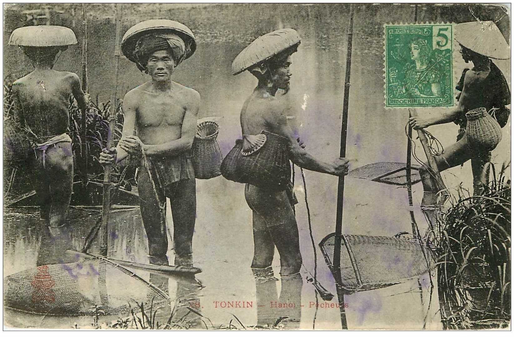 TONKIN. Viêt Nam. Hanoï. Les Pêcheurs au harpon et avec nasses 1907