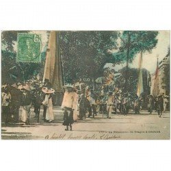 carte postale ancienne VIÊT NAM. La Procession du Dragon à Cholon 1908.