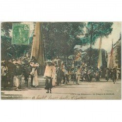 VIÊT NAM. La Procession du Dragon à Cholon 1908.