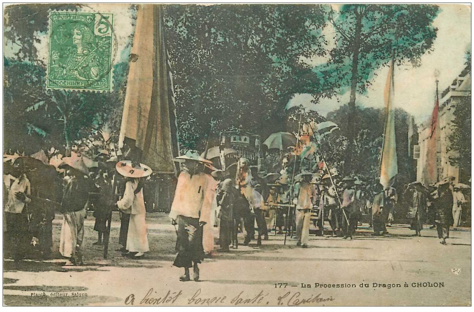VIÊT NAM. La Procession du Dragon à Cholon 1908.