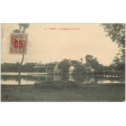 carte postale ancienne VIET-NAM. Hanoi. Pagode du Petit Lac. Beau timbre de 15 centimes Indochine