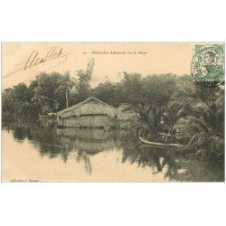 carte postale ancienne VIET-NAM. Saïgon. Habitation Annamite sur le Fleuve 1913