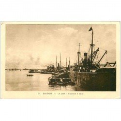 carte postale ancienne VIET-NAM. Saïgon. Le Port bateaux à quai