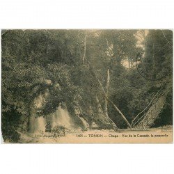 carte postale ancienne Viêt-Nam. TONKIN. Chapa Cascade et Passerelle avec Pêcheur1933