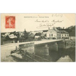 carte postale ancienne 02 NEUFCHATEL-SUR-L'AISNE. Pont 1909. Hôtel Cheval Blanc