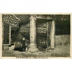 carte postale ancienne ISRAEL PALESTINE. Bethlehem. La Crèche1933. Timbre manquant verso