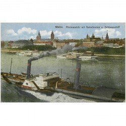 carte postale ancienne ALLEMAGNE. Mainz Rheinansicht mit Salonbooten Schleppschiff 1919