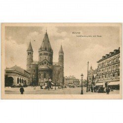carte postale ancienne DEUTSCHES ALLEMAGNE. Mainz Liebfrauenplatz mit Dom 1918