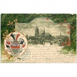 Gruss aus KÖLN 1901. Cologne Koeln avec Armurerie et Fleurs en gaufrés