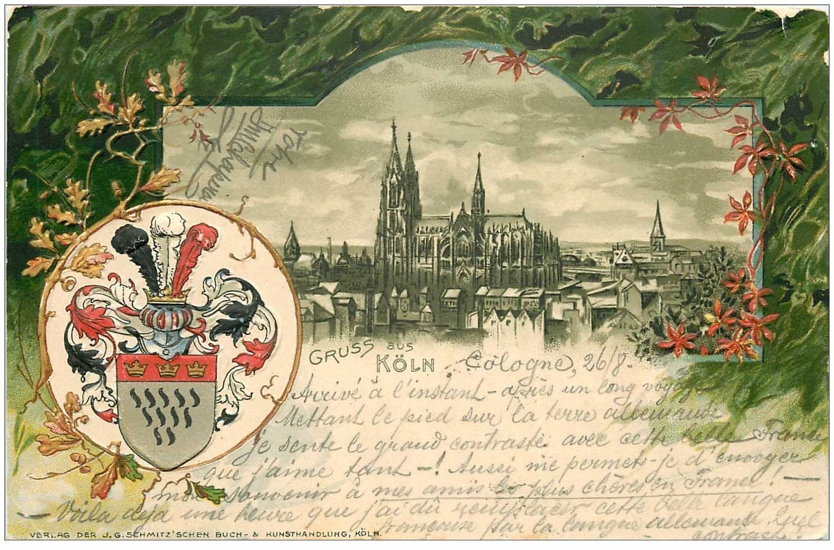 Gruss aus KÖLN 1901. Cologne Koeln avec Armurerie et Fleurs en gaufrés